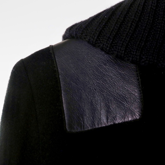 Mackage Wool Cashmere Leather Trim Long Trench Coat Black Womens S Dark Academia - Picture 4 of 10